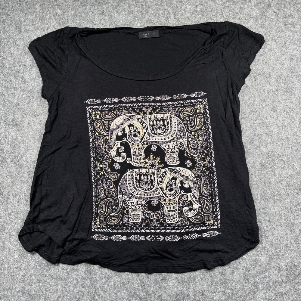 Love J USA Short Sleeve T-shirt Womens S Elephant Graphic Gold Accent Boho